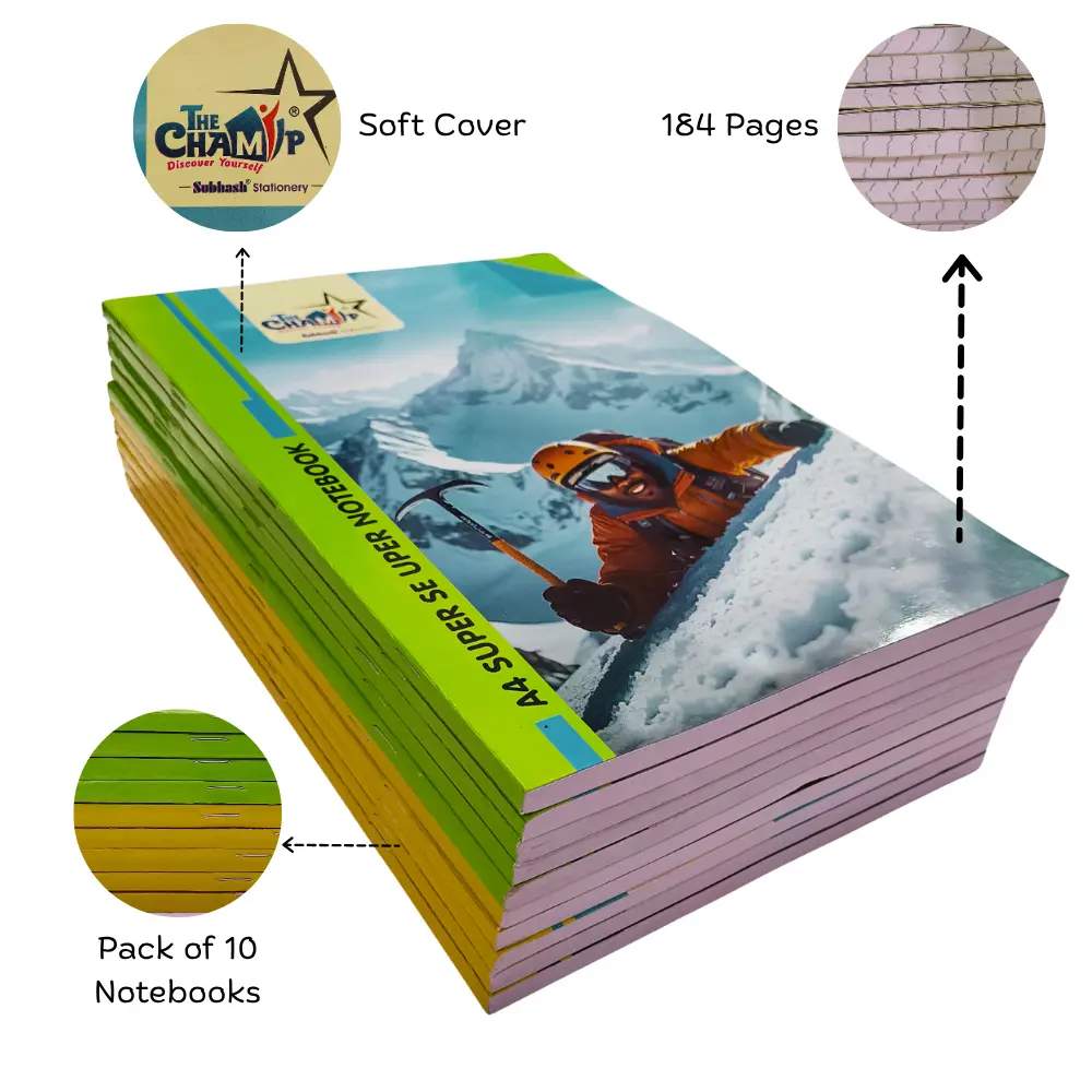 pack of 10 notebooks a4 184 ruled pages soft cover