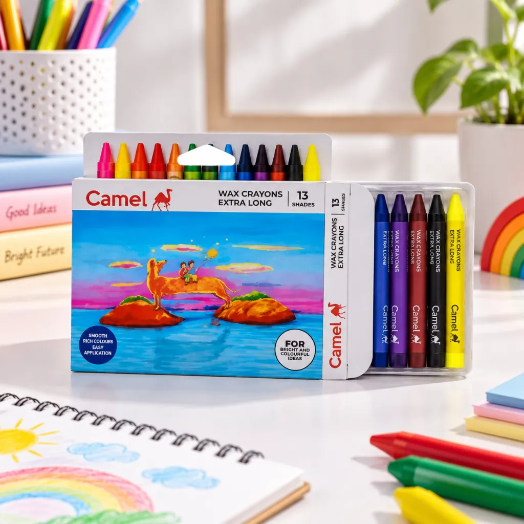 Camel Wax Crayons Extra Long – 13 Shades Multicolor for Kids Coloring (4).webp
