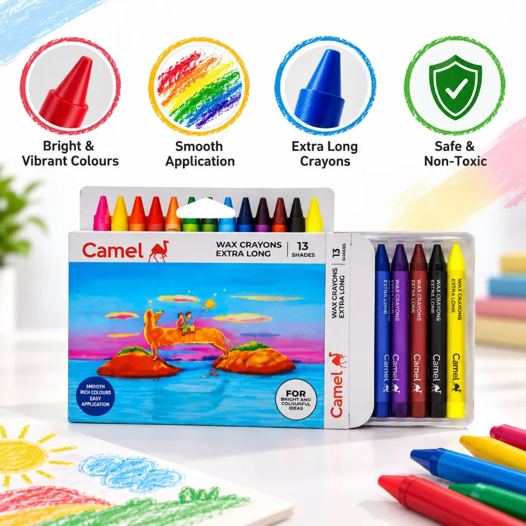 Camel Wax Crayons Extra Long – 13 Shades Multicolor for Kids Coloring (3).webp