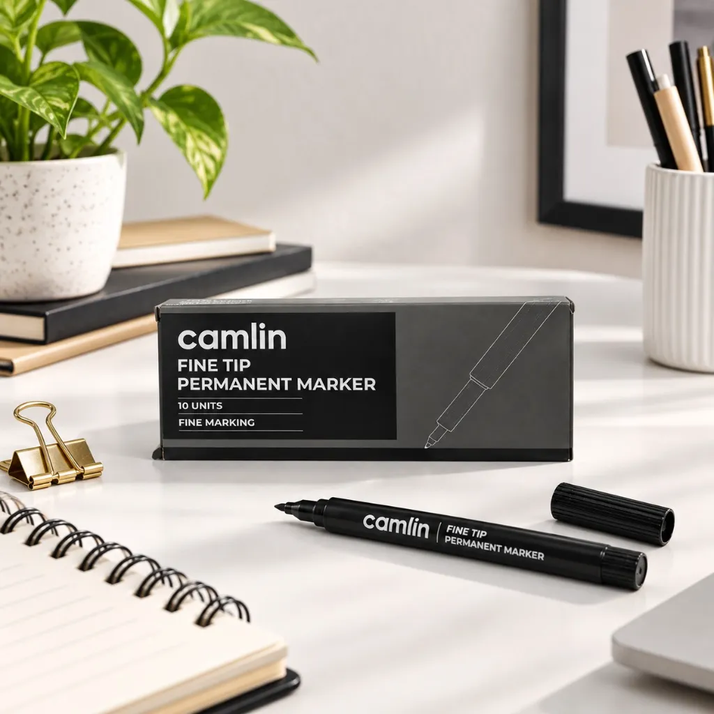 Camlin Black Fine Tip Permanent Markers – Pack of 10 (4).webp