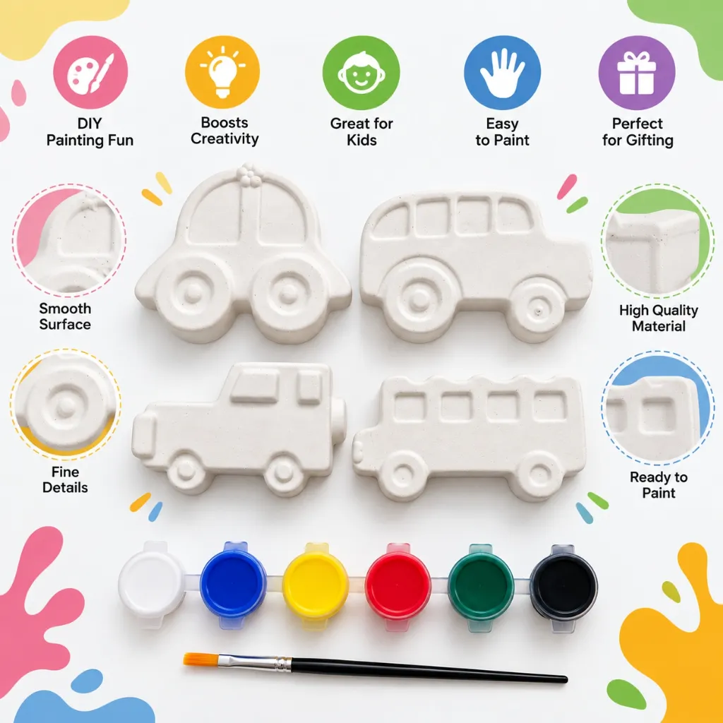 DIY Vehicle Painting Kit for Kids  4 Vehicle Figures with 6 Paint Colors & Brush (4).webp