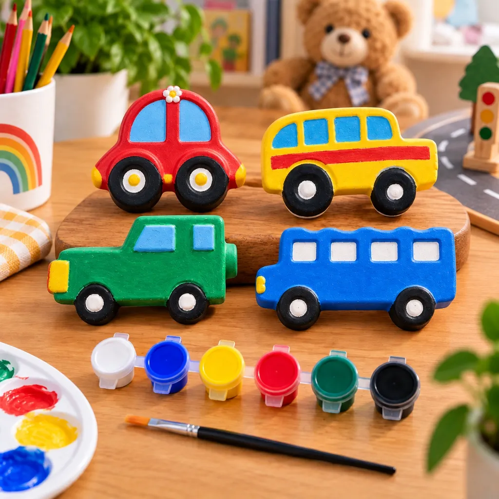 DIY Vehicle Painting Kit for Kids  4 Vehicle Figures with 6 Paint Colors & Brush.webp