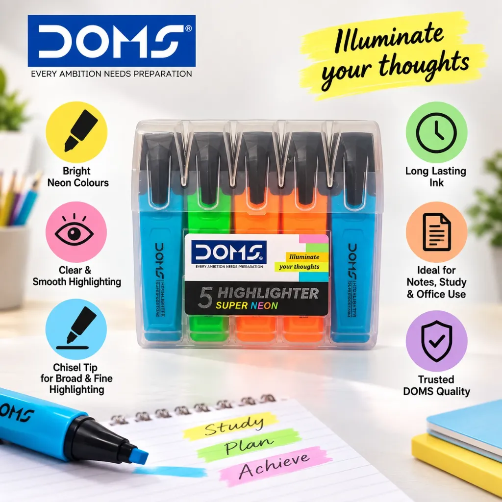 DOMS Super Neon Highlighter Set of 5 (3).webp