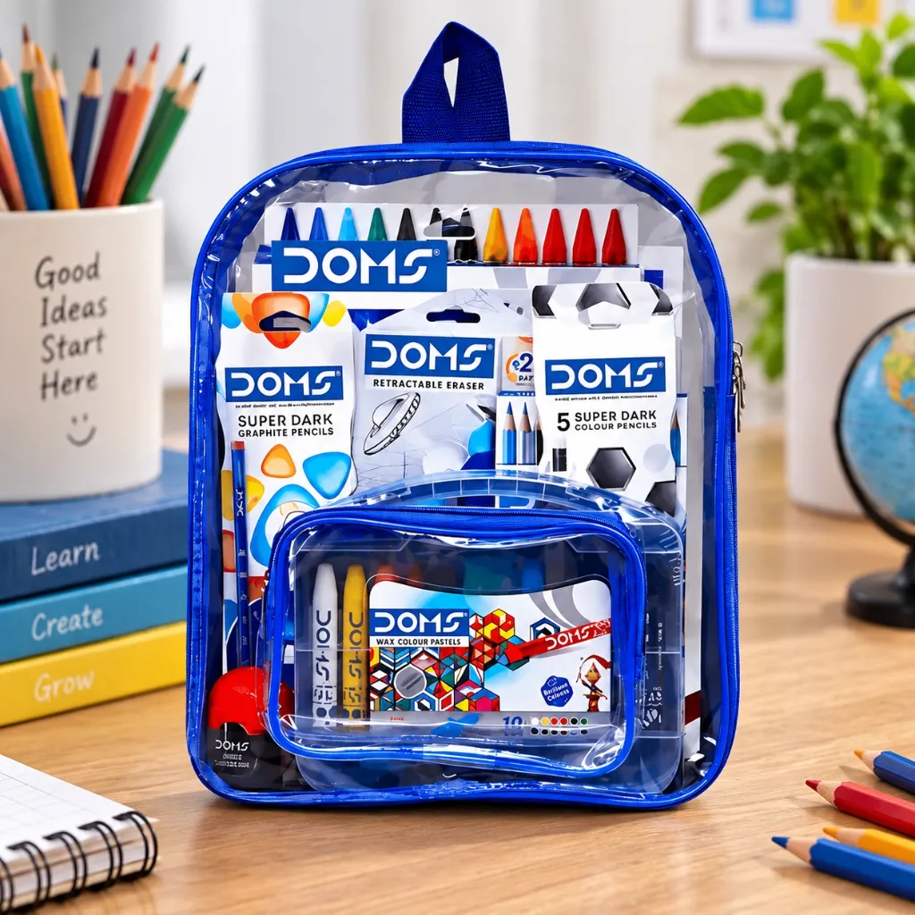 DOMS Stationery Kit 12 Pcs with Transparent Zipper Bag (4).webp