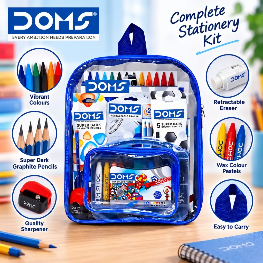 DOMS Stationery Kit 12 Pcs with Transparent Zipper Bag (3).webp
