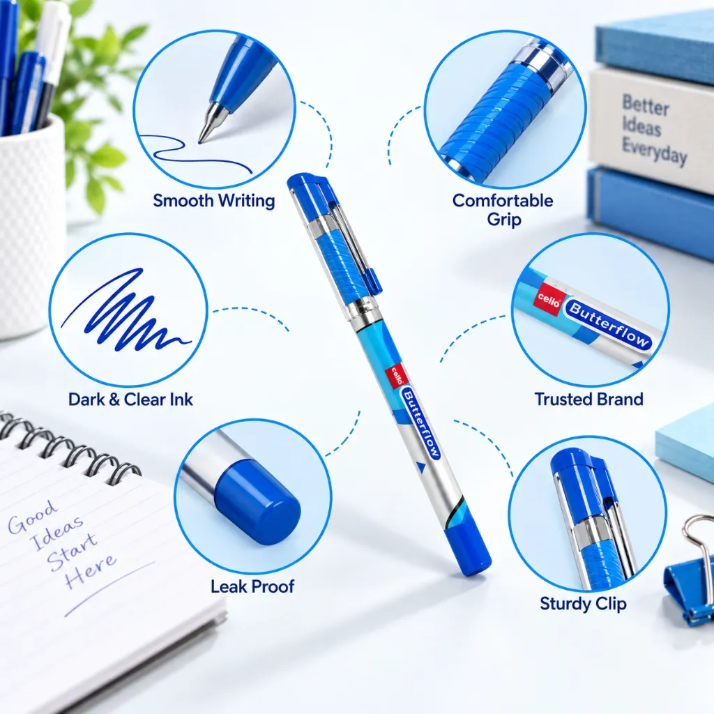 Cello Butterflow Ball Pen 0.5mm – Smooth Writing Waterproof Ink Pen (4).webp