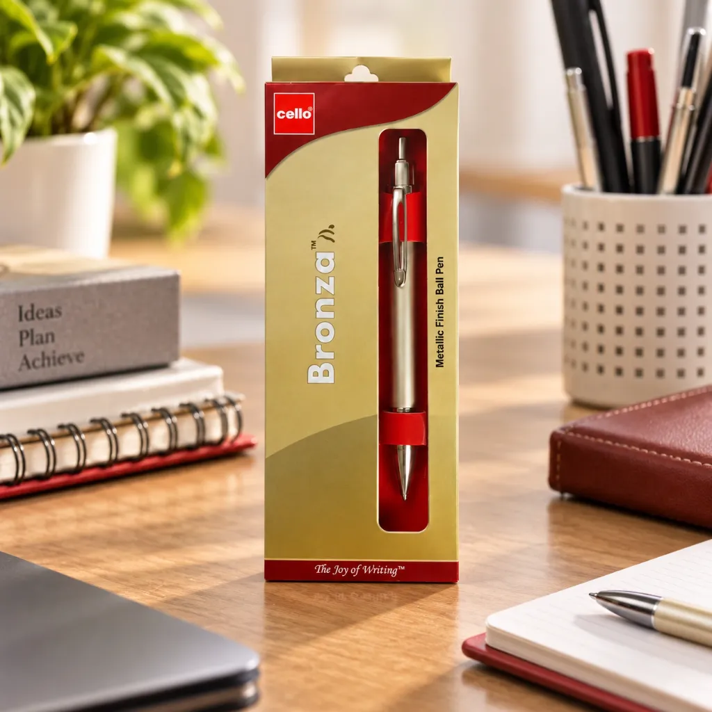 Cello Bronza DX Ball Pen – Smooth Writing Blue Ink Metallic Finish Pen (4).webp