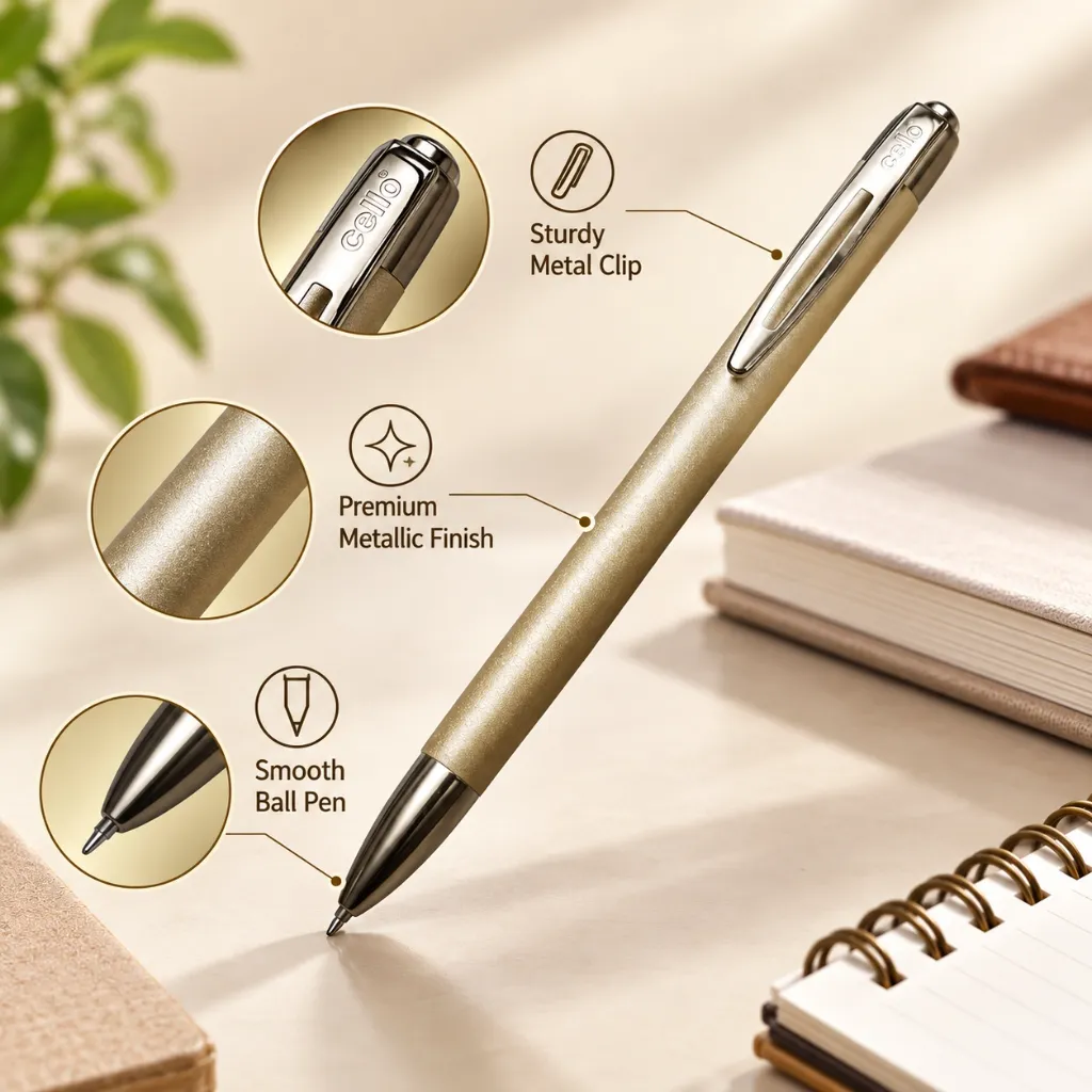 Cello Bronza DX Ball Pen – Smooth Writing Blue Ink Metallic Finish Pen.webp