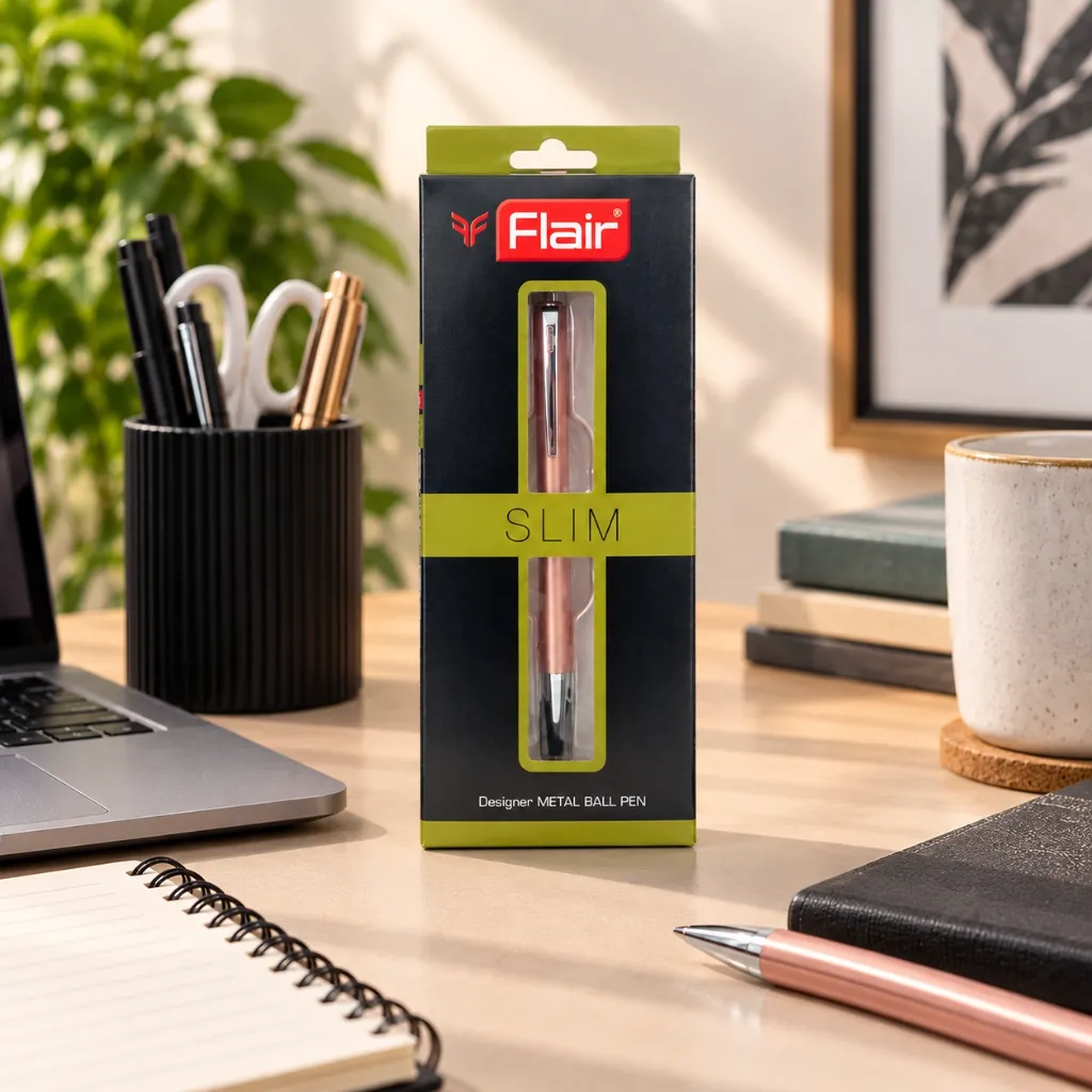 Flair Slim Designer Metal Ball Pen – Premium Blue Ink Smooth Writing Pen (3).webp