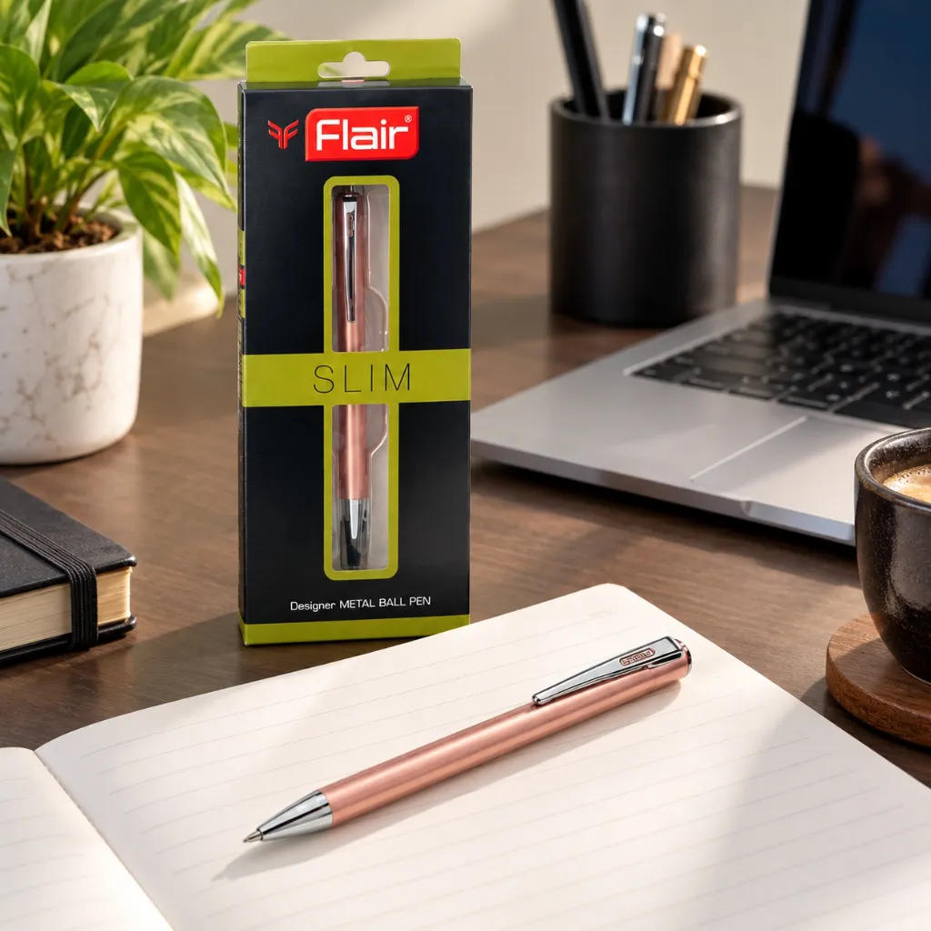Flair Slim Designer Metal Ball Pen – Premium Blue Ink Smooth Writing Pen.webp