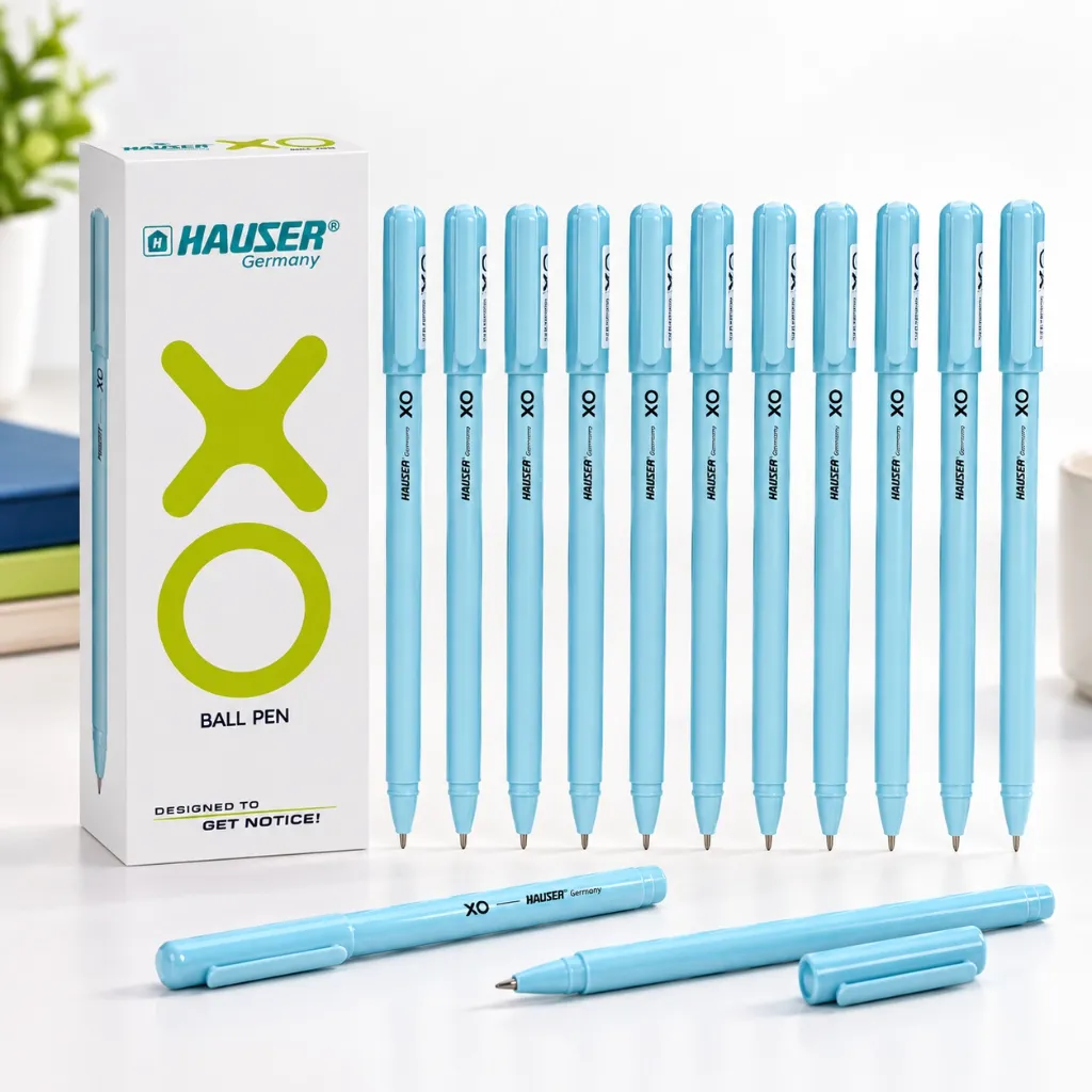 Hauser XO 0.7mm Ball Pen – Pack of 10 Smooth Writing Blue Ink Matte Finish (4).webp
