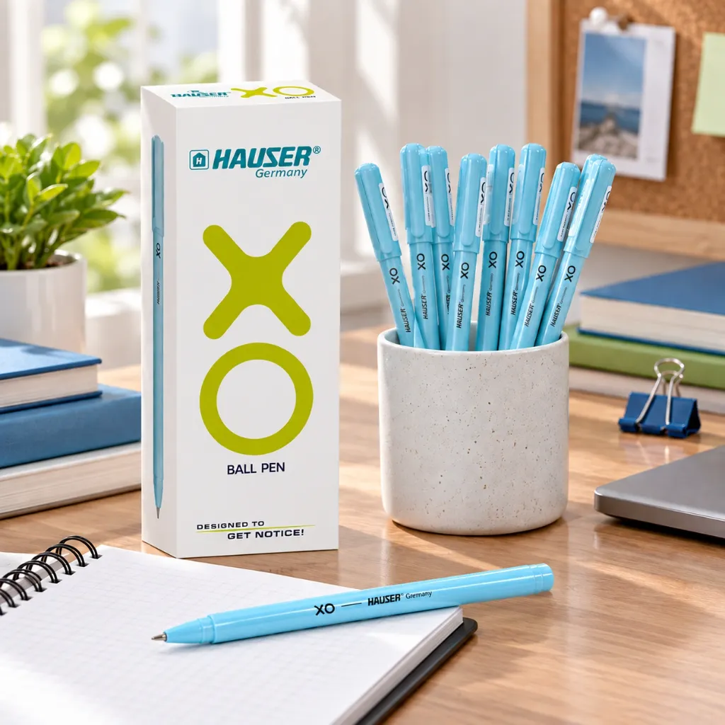 Hauser XO 0.7mm Ball Pen – Pack of 10 Smooth Writing Blue Ink Matte Finish.webp