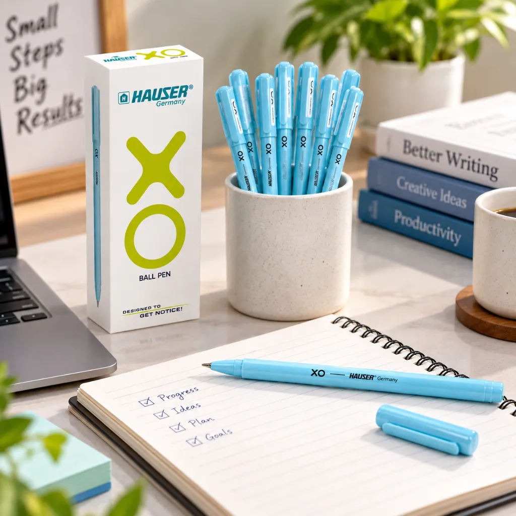 Hauser XO 0.7mm Ball Pen – Pack of 10 Smooth Writing Blue Ink Matte Finish (2).webp