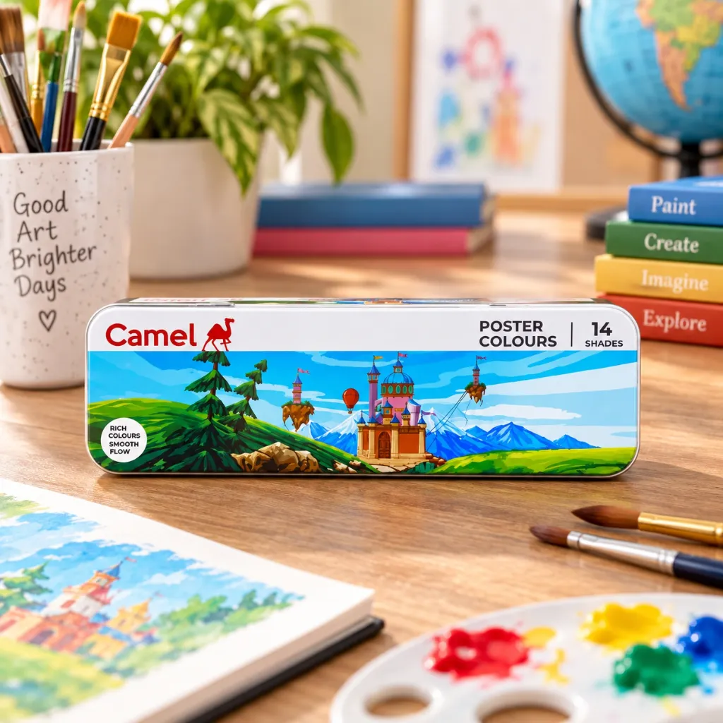 Camel Poster Colours – 12 Shades (10ml Each) Non-Toxic Paint Set with Brush & Palette (4).webp