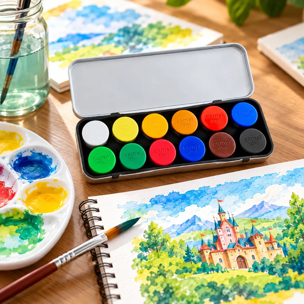 Camel Poster Colours – 12 Shades (10ml Each) Non-Toxic Paint Set with Brush & Palette.webp