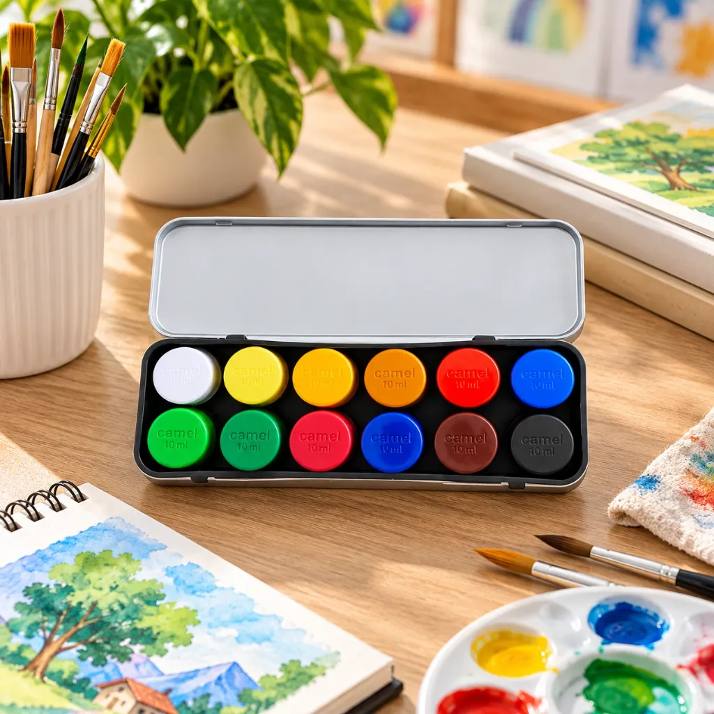 Camel Poster Colours – 12 Shades (10ml Each) Non-Toxic Paint Set with Brush & Palette (2).webp