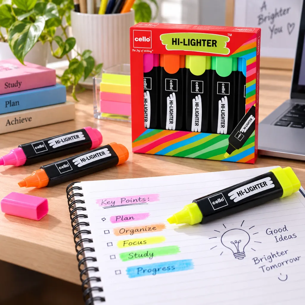 Cello Hi-Lighter (Pack of 5, Vivid Colors) (2).webp