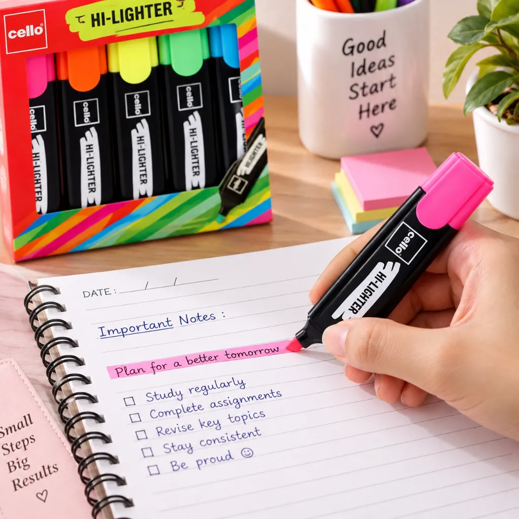 Cello Hi-Lighter (Pack of 5, Vivid Colors).webp
