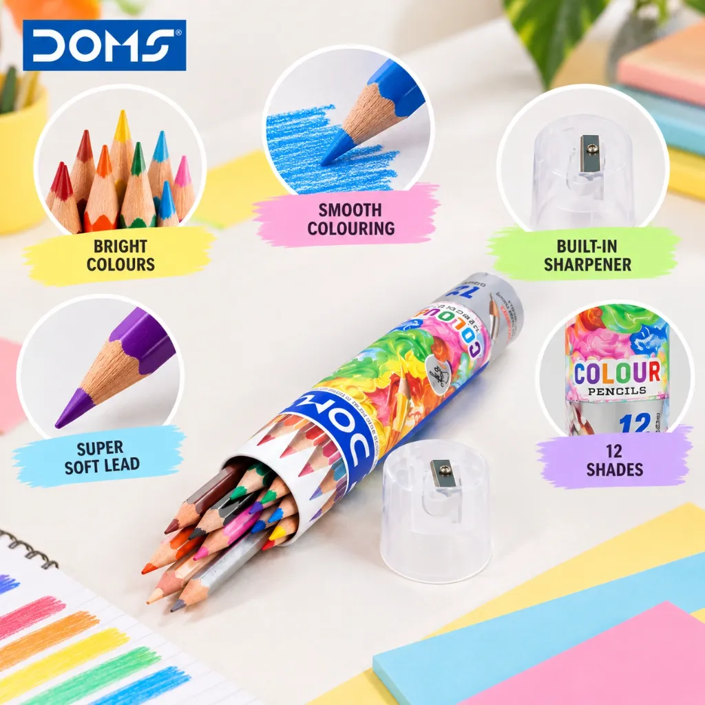 DOMS Colour Pencils Round Tin Set of 12 (3).webp