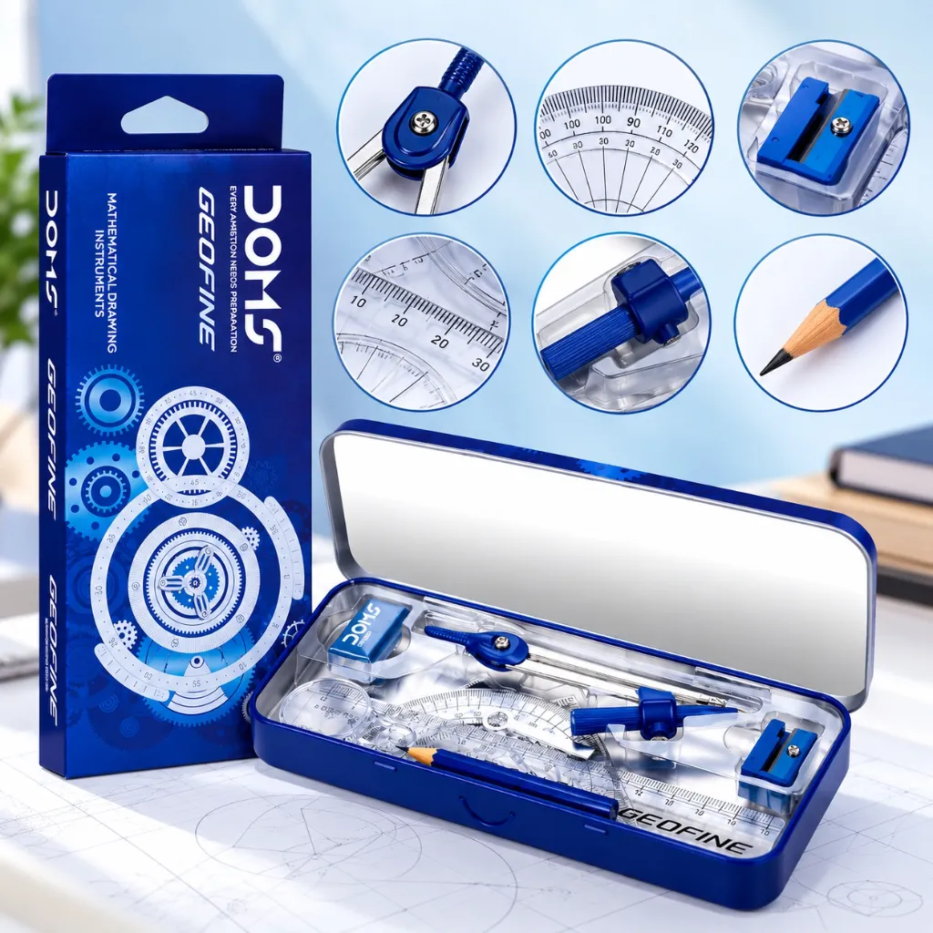 DOMS Geofine Geometry Box – Light Blue Complete Geometry Set for Students & Drawing.webp