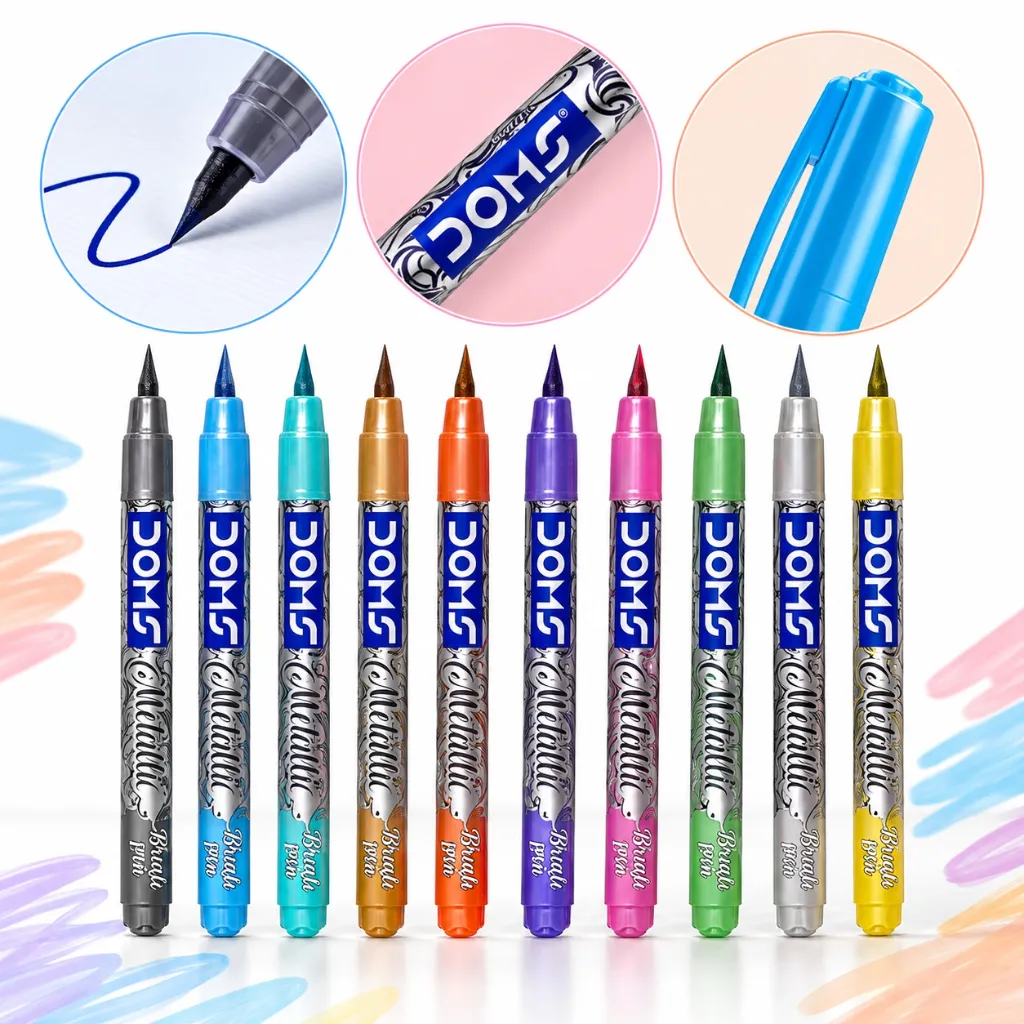 DOMS Brush Pens Metallic – Pack of 10 Shades Super Soft (3).webp
