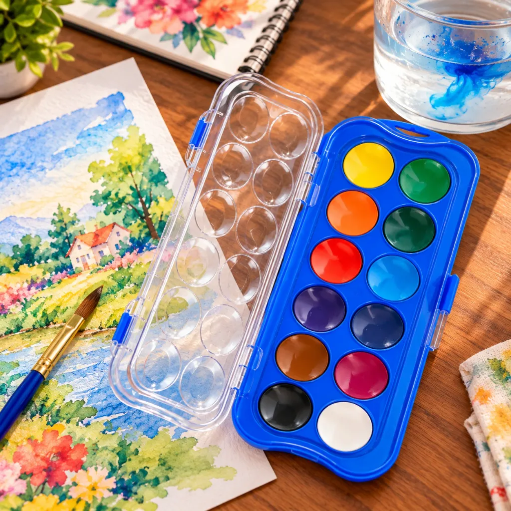 DOMS Aqua Colour Cakes  12 Shades with Brush  Watercolour Set for Kids, School & Art Activities (3).webp