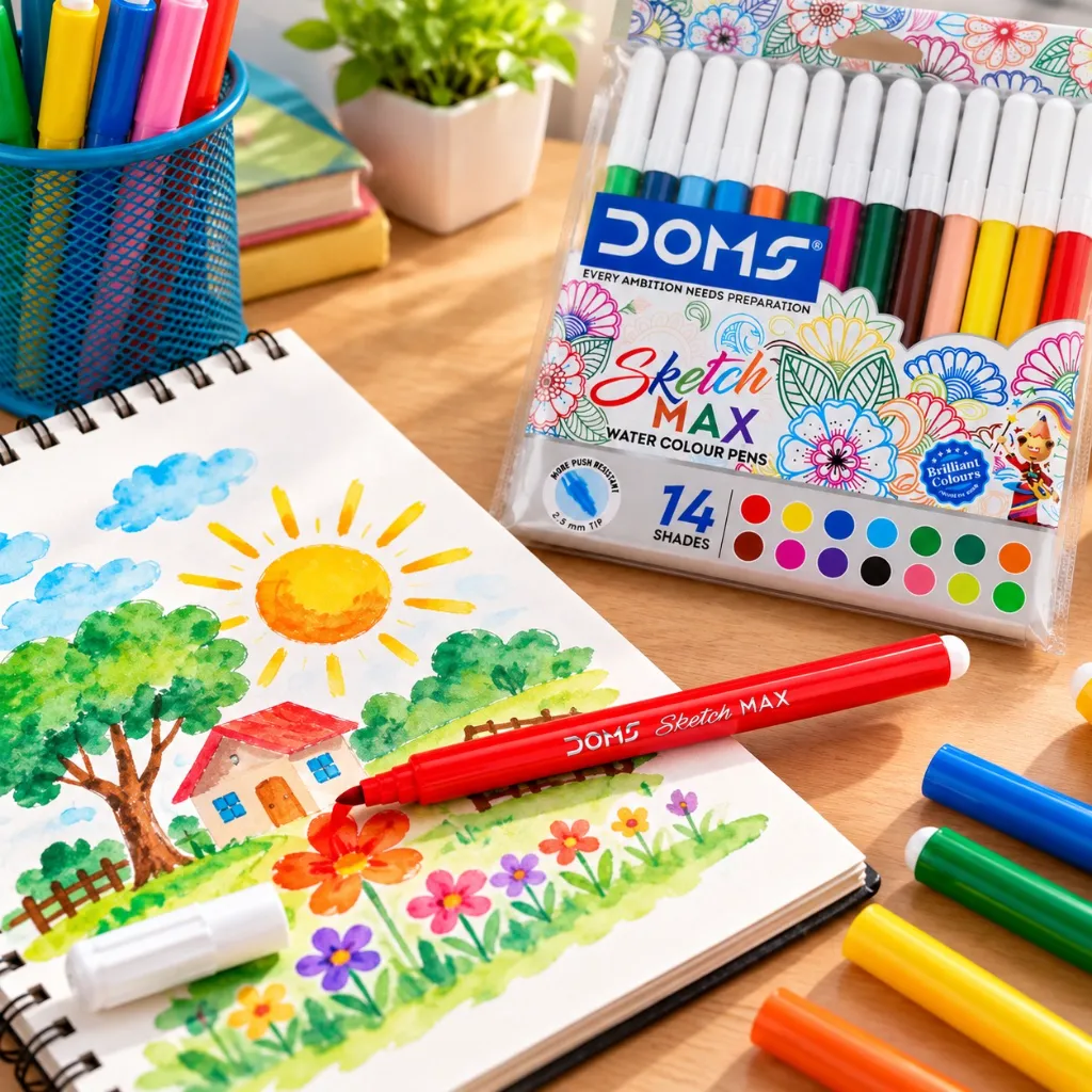DOMS Sketch Max Water Colour Pens  14 Shades Colouring & Drawing Pens for Kids.webp