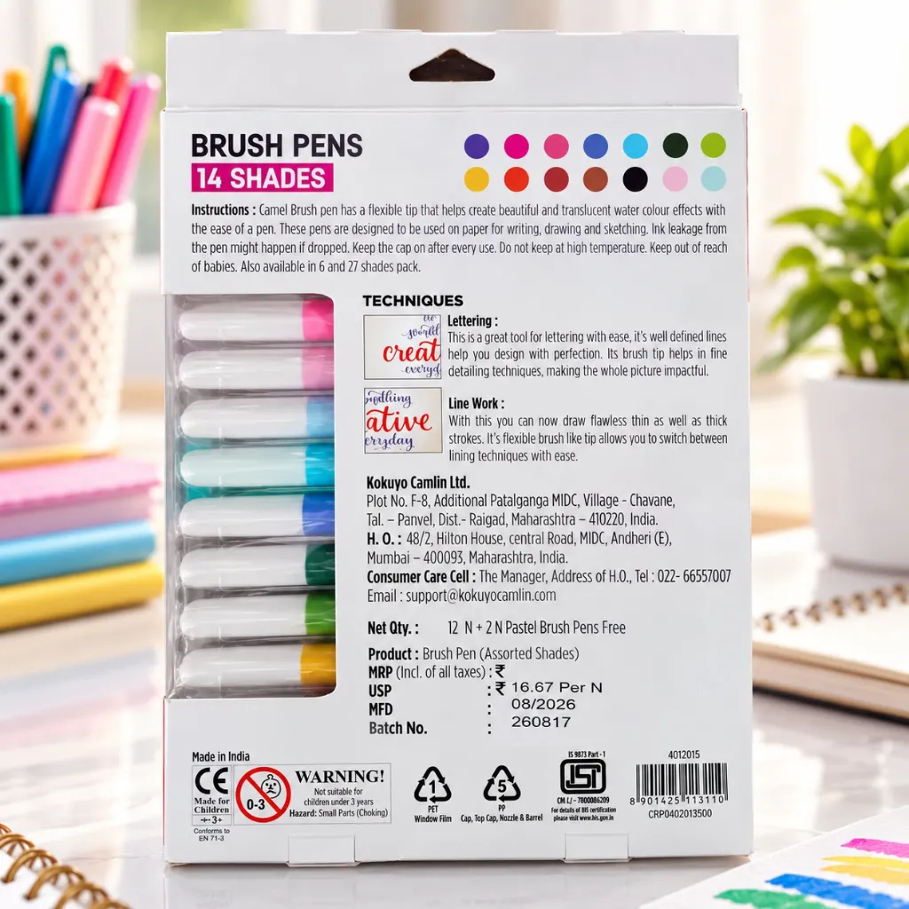 Camel Brush Pen  24 Shades Multicolor Brush Pens Set of 24 for Drawing, Colouring & Art (3).webp