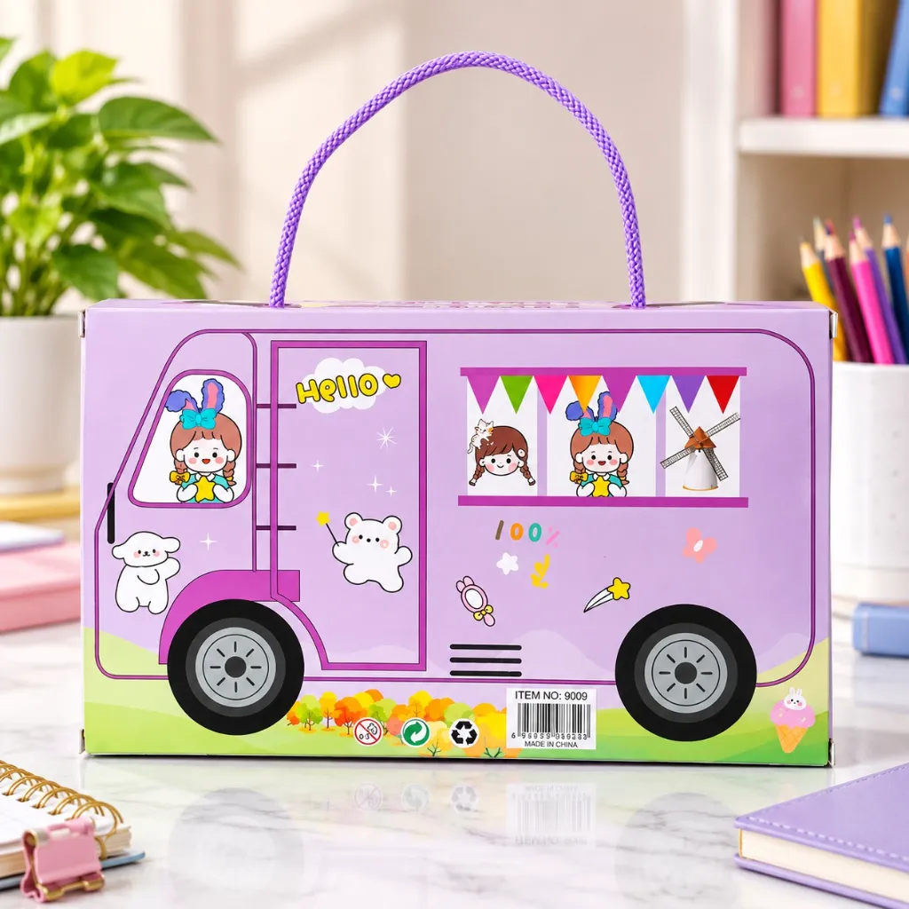 Cute Bus Theme Stationery Set for Kids  All in One Pencil Box Kit with Pencil, Ruler, Eraser & Sharpener (4).webp