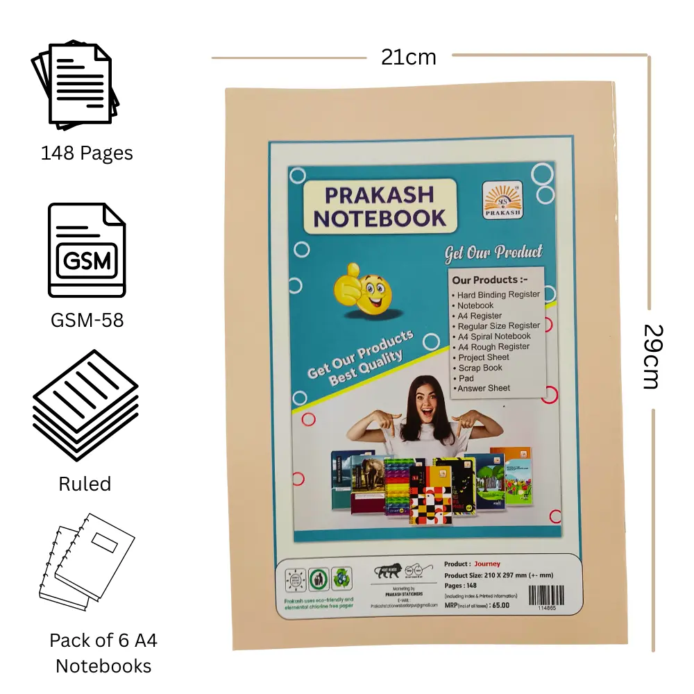 A4 Notebooks for Students – Pack of 6 – 148 Ruled Pages – Soft Cover – 21×29.7 cm (3).webp
