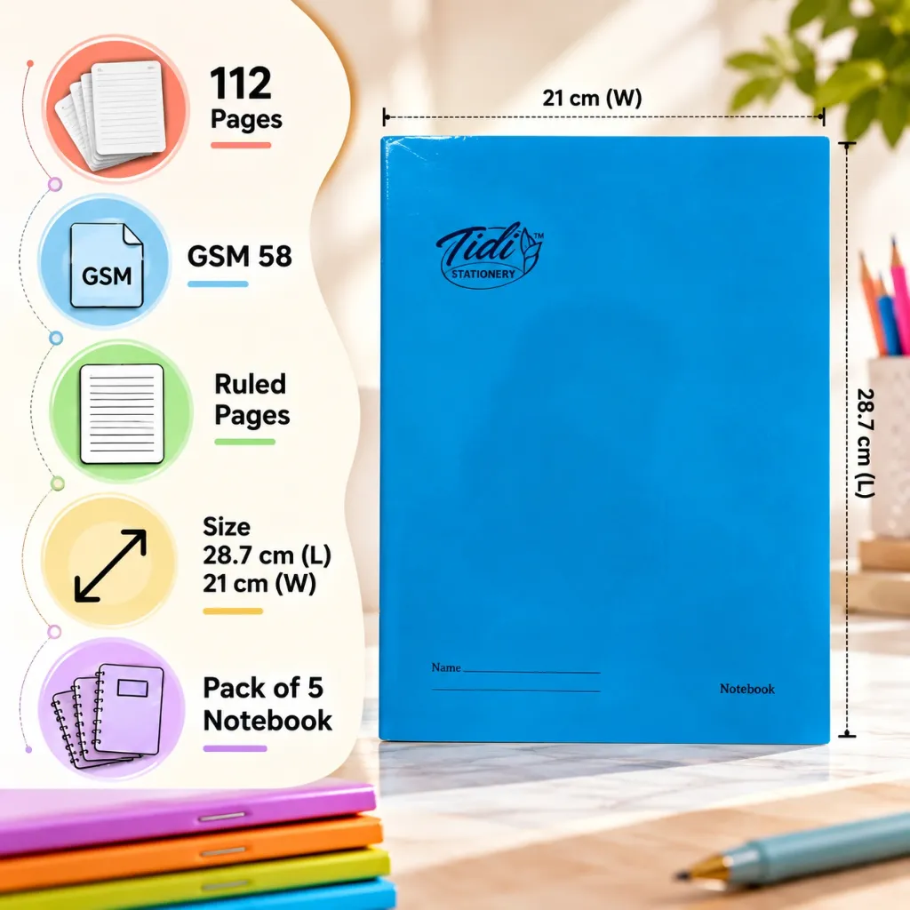 Titli (Delta) A5 Fluorescent Cover Notebook – Pack of 5 – 172 Ruled Pages Each for Students (2).webp