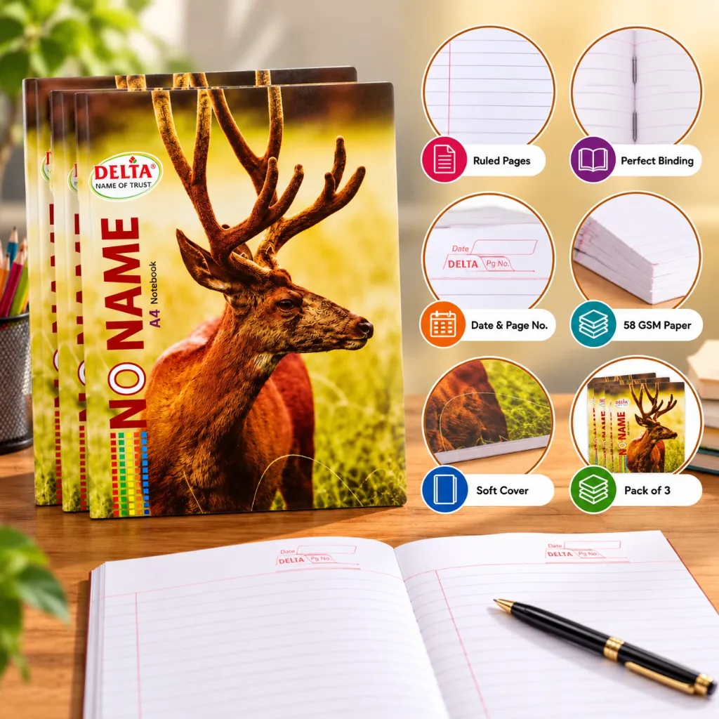 Delta A4 Notebook Pack of 3  312 Ruled Pages Each  Soft Cover Writing Notebooks (4).webp
