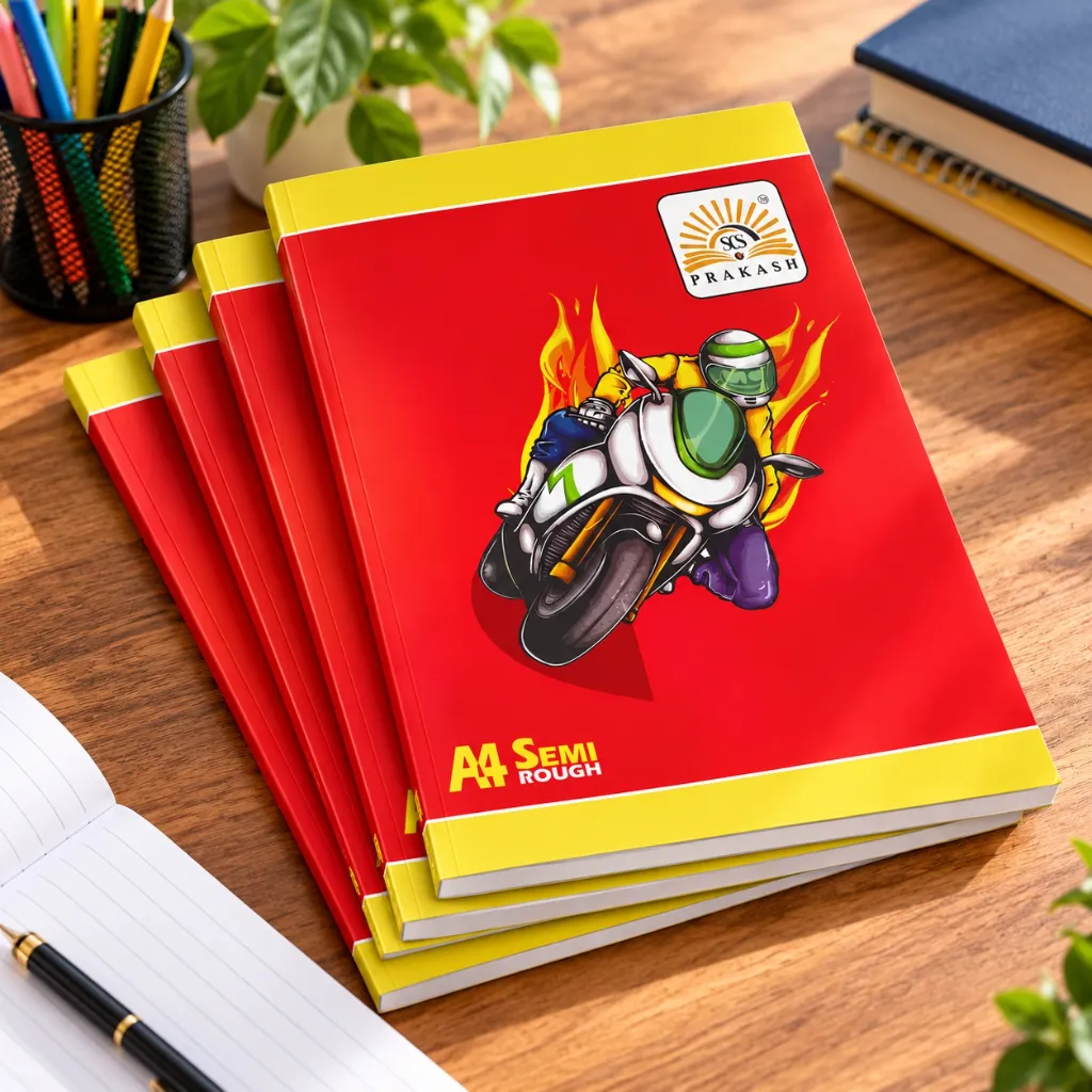 Prakash A4 Semi Rough Notebook Pack of 4– 300 Ruled Pages – Soft Cover Student Notebook.webp