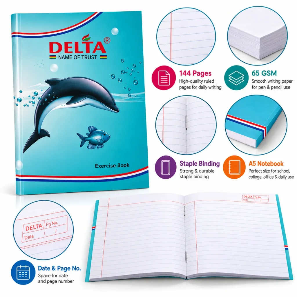 Delta Fish School Notebook – Pack of 4 – 96 Ruled Pages – Soft Cover Student Notebook (4).webp