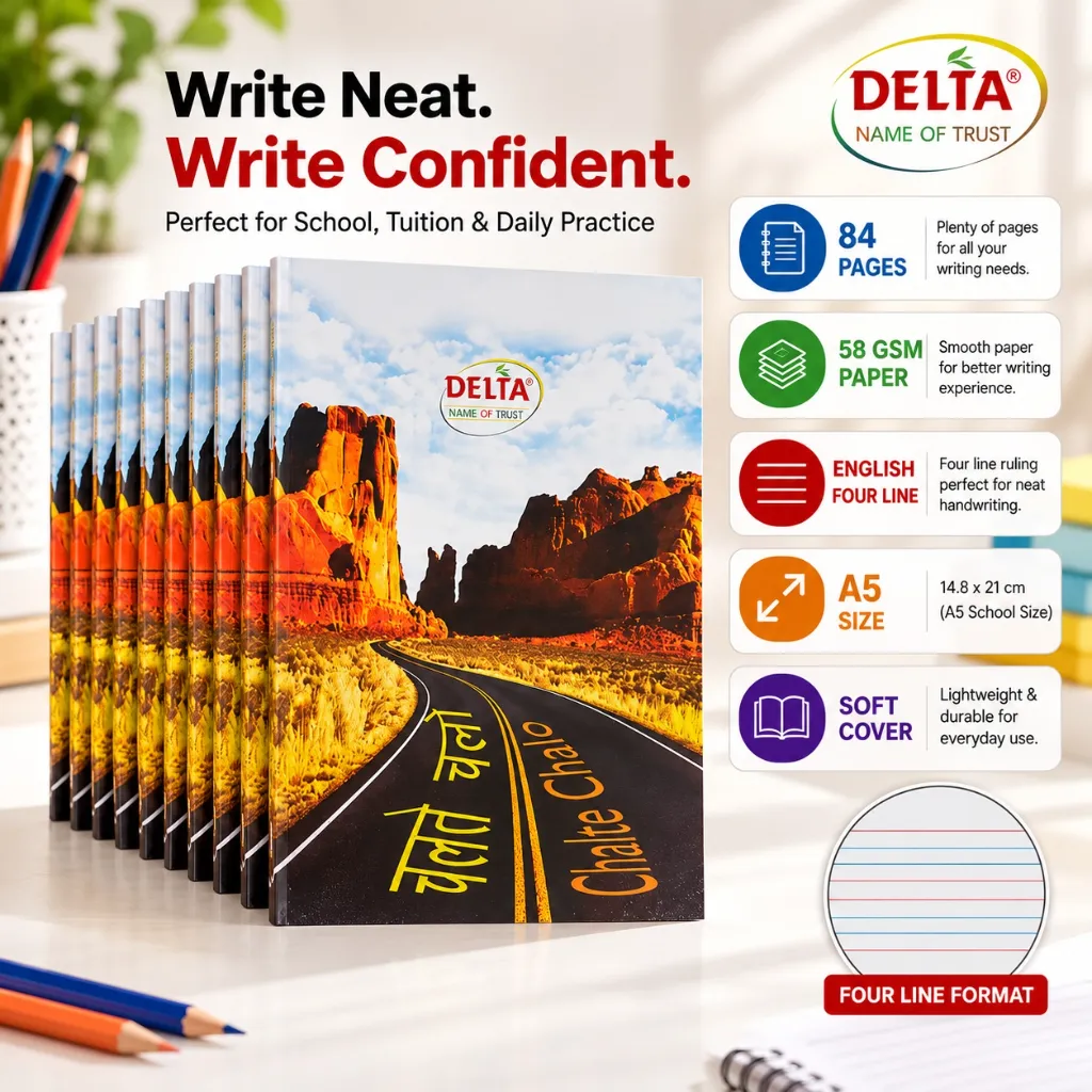Delta English Four Line Notebook Pack of 10 – A5 Size – 84 Pages Handwriting Practice Notebook (3).webp
