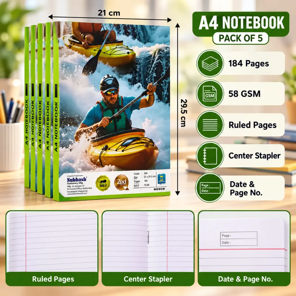 The Champ A4 Notebook Pack of 5 – 184 Ruled Pages – Soft Cover Student Writing Notebook (3).webp