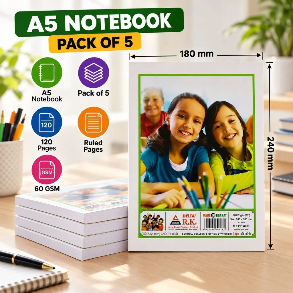 Delta English Practical Notebook Pack of 5 – 120 Pages – Four Line & Plain English Practice Notebook (3).webp