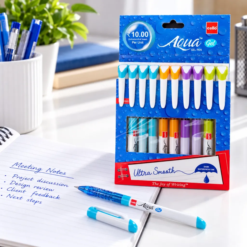 Cello Aqua Gel Pen Pack of 10  Smooth Writing Gel Pens for School, Office & Everyday Use.webp