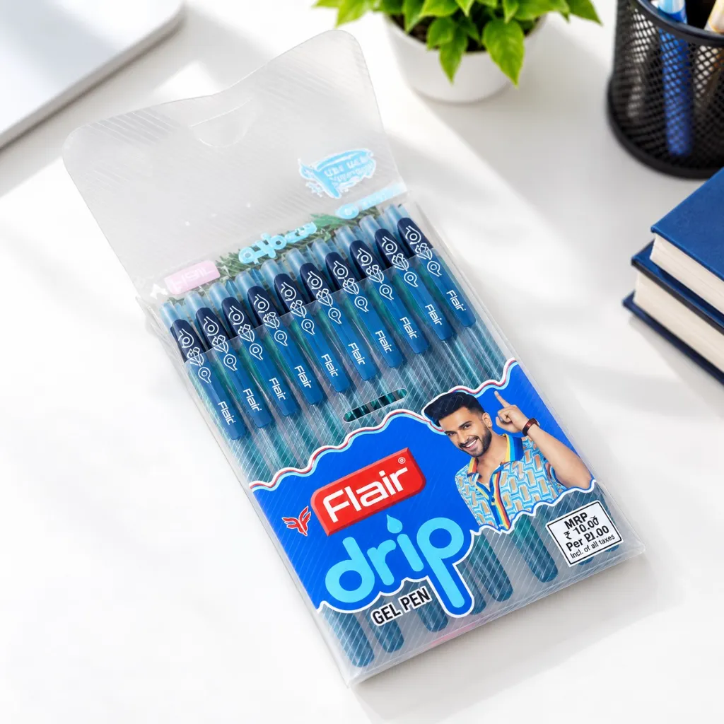 Flair Drip Gel Pen Pack of 10  Smooth Writing Gel Pens for School, Office & Everyday Use (2).webp