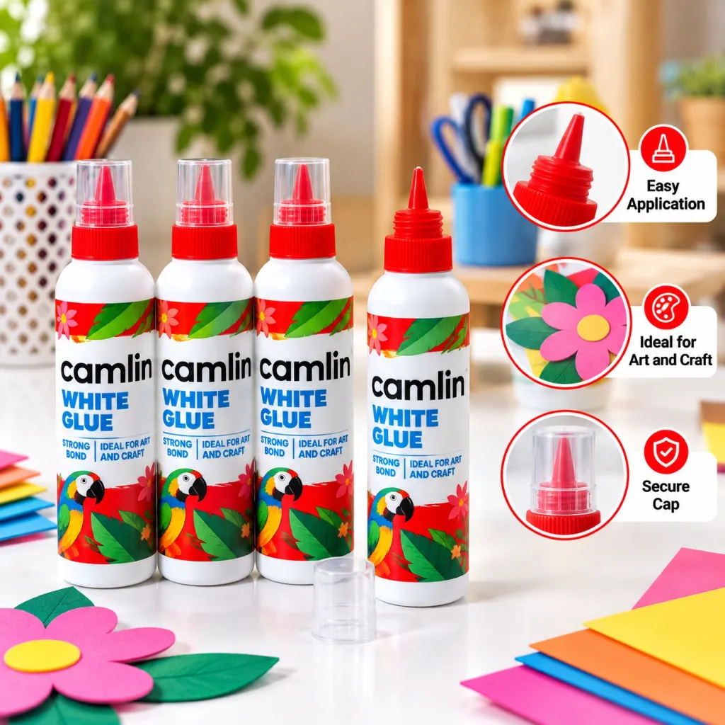 Camlin White Glue Pack of 4  Multipurpose Adhesive for School, Office, Art & Craft.webp