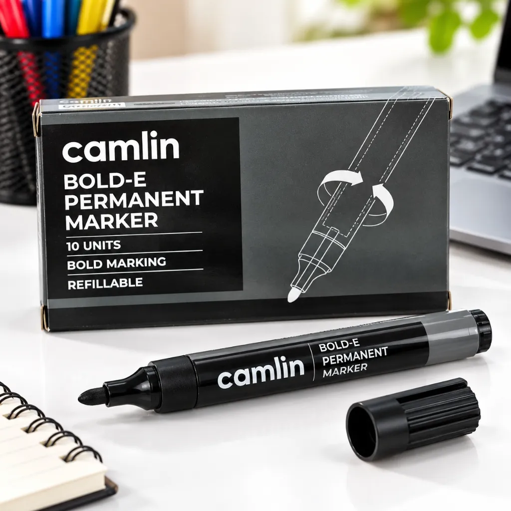 Camlin Bold-E Permanent Marker Pack of 10  Bold Marking Pens for Office, School, Warehouse & Business (4).webp