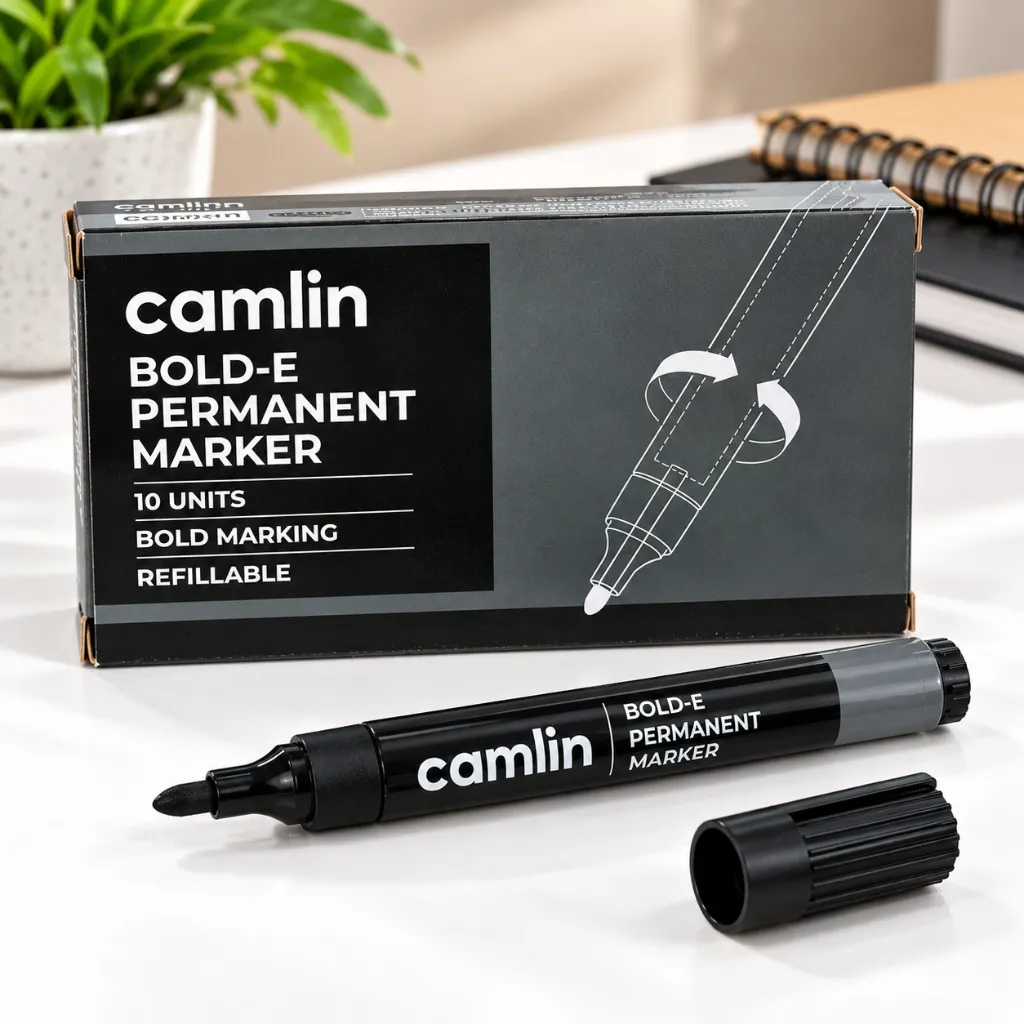 Camlin Bold-E Permanent Marker Pack of 10  Bold Marking Pens for Office, School, Warehouse & Business (2).webp