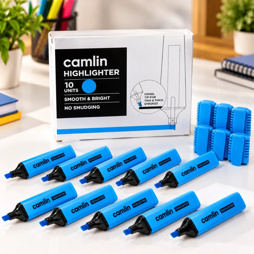 Camlin Blue Highlighter Pack of 10  Blue Fluorescent Highlighter Pens for School, Office & Study (4).webp