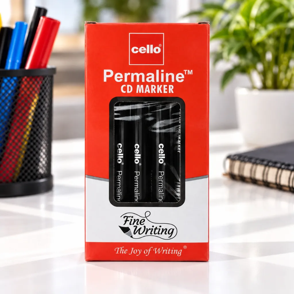 Cello Permaline CD Marker Pack of 10  Permanent Marker Pens for CDs, DVDs, Office & Labelling.webp