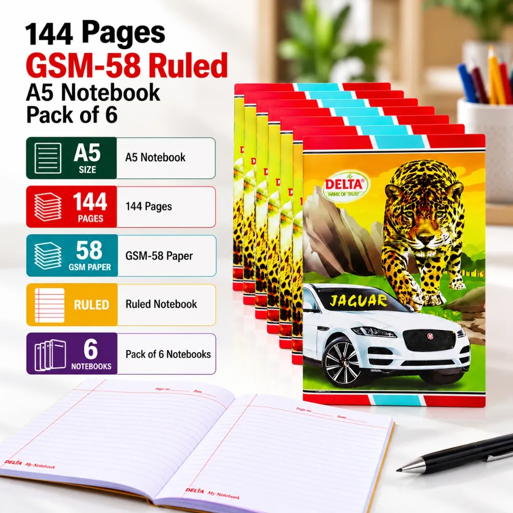 Delta Regular Register – Pack of 6 – 144 Ruled Pages Each Soft Cover for School & Office (3).webp