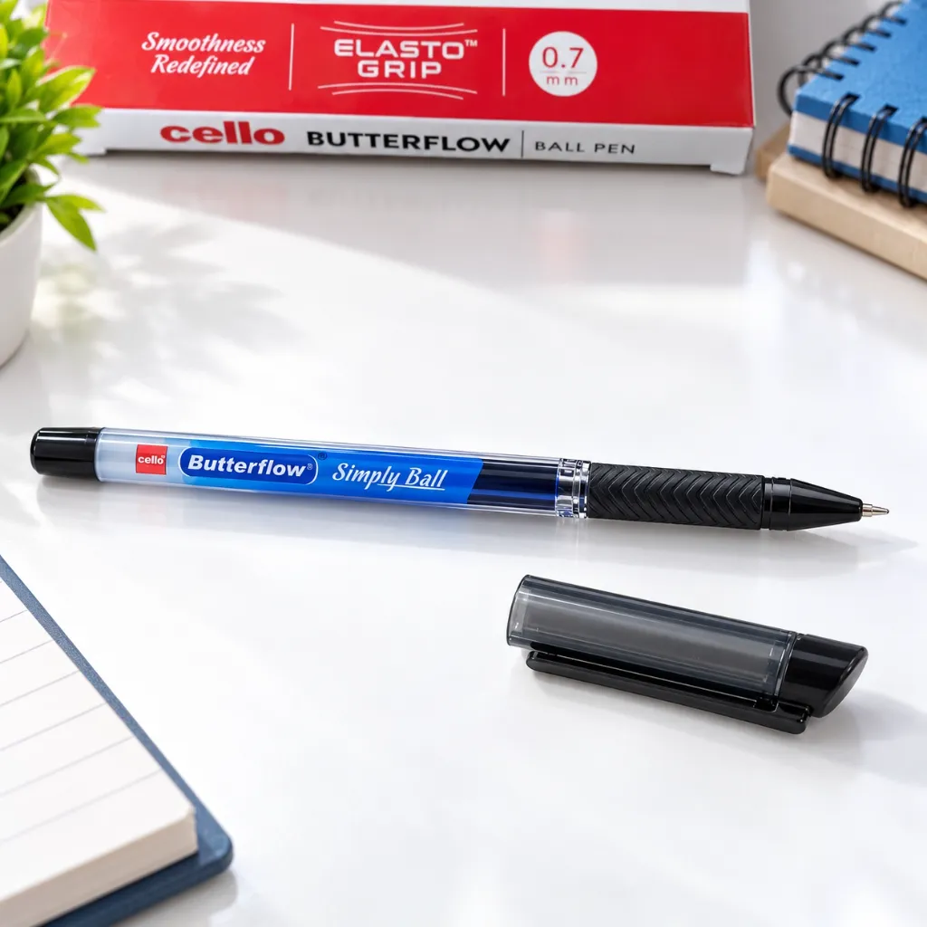 Cello Butterflow Simply Black Ball Pen Pack of 10 for School & Office (3).webp