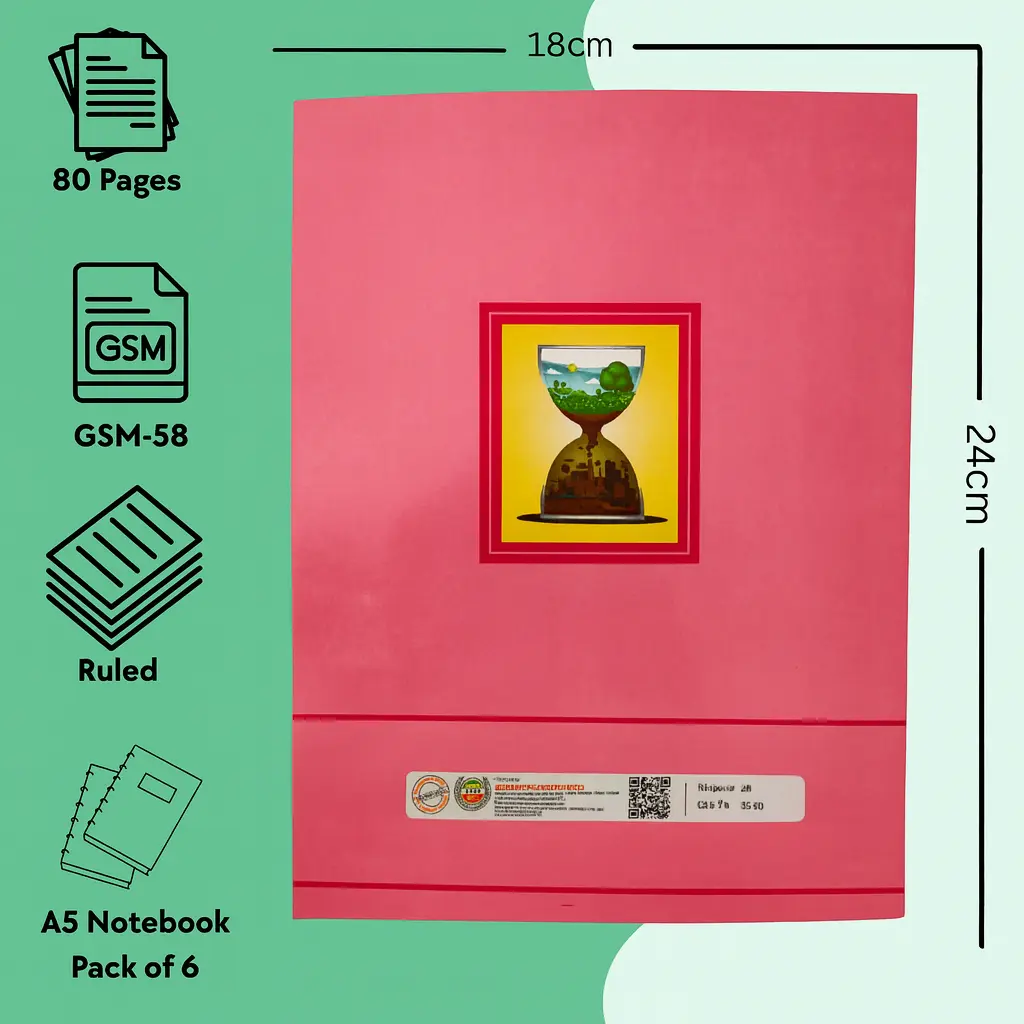 Single Line Notebook - Pack of 6 NoteBooks - 80 Ruled Pages - A5 Size - 18cm x 24 cm Approx - Soft Cover (2).webp