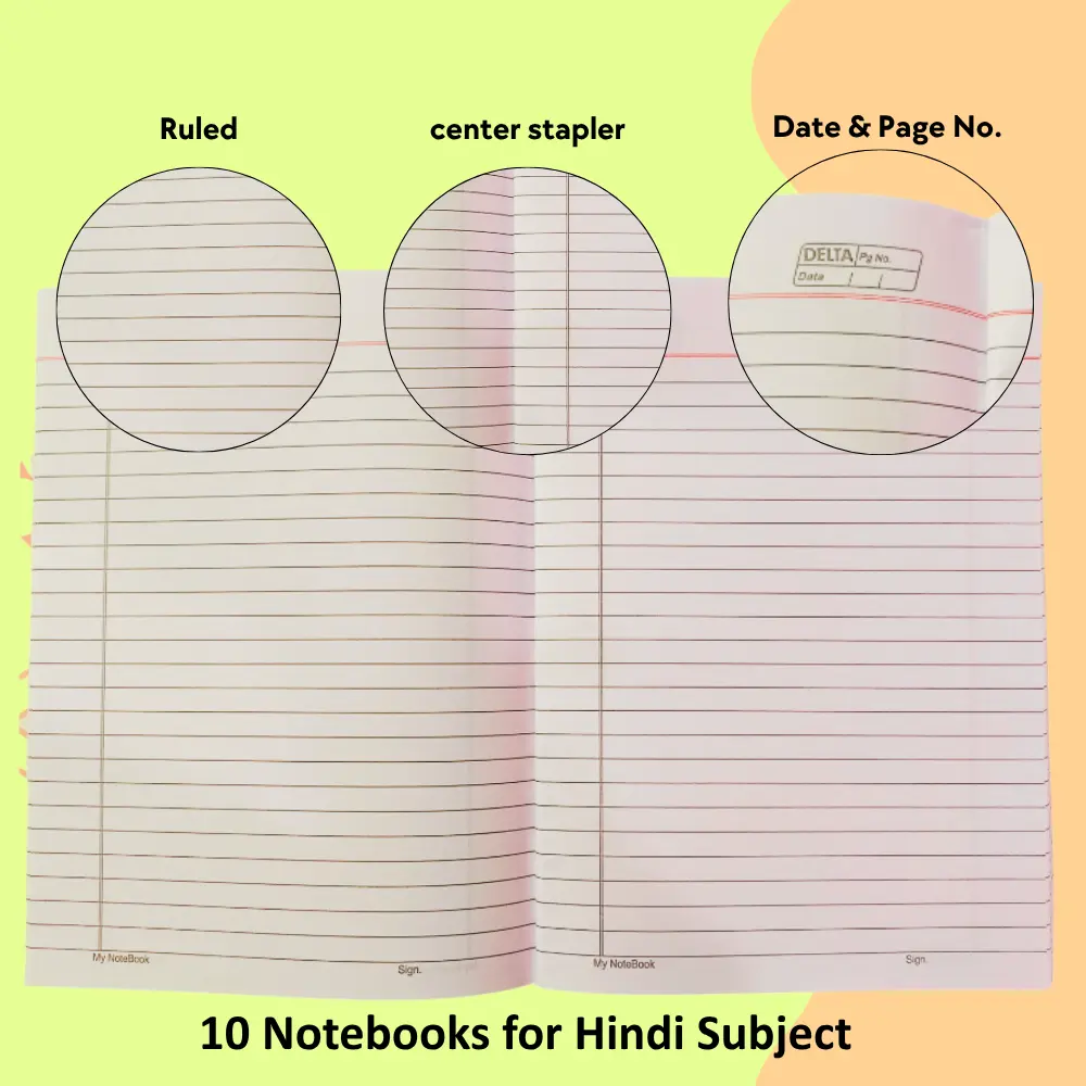 Delta A5 Notebook Combo Set – 10 Hindi Notebooks + 5 English Notebooks + 5 Math Notebooks – 84 Pages Each – Multi-color Pack of 20 (3).webp