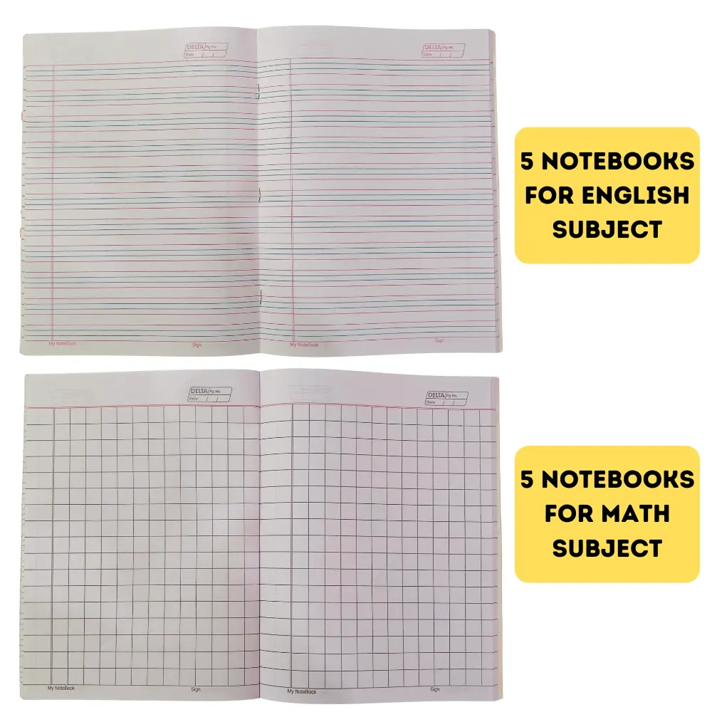Delta A5 Notebook Combo Set – 10 Hindi Notebooks + 5 English Notebooks + 5 Math Notebooks – 84 Pages Each – Multi-color Pack of 20 (4).webp