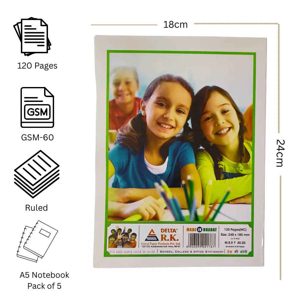 English Practical Notebooks – Pack of 5 – 120 Pages Each – One Side Plain & One Side Four Line – Soft Cover (2).webp